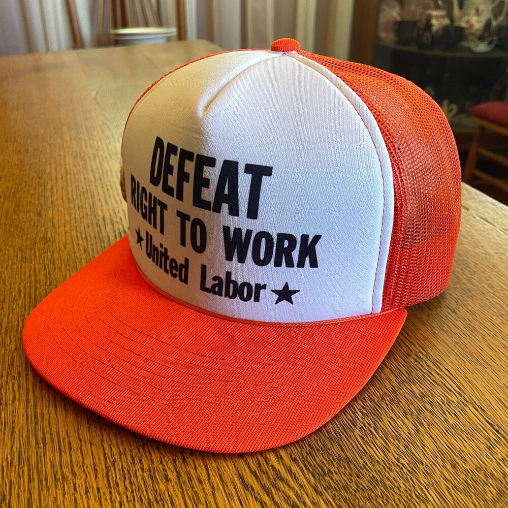 Men's Vintage Defeat Right To Work United Labor Snapback Mesh Back Trucker Hat